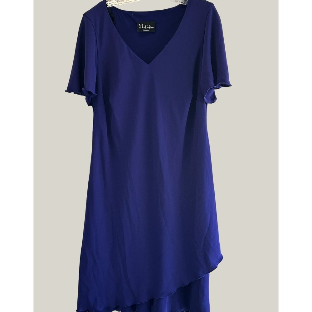 S.L. Fashions Women's Polyester Asymmetrical Hem Flutter Sleeve Dress Size Lg